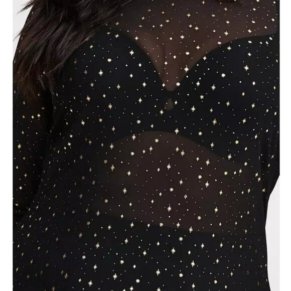 NWT Torrid 3 Celestial Gold Foil Black Mesh Mock Neck Long Sleeve Top 3X 22 24 - Picture 6 of 7